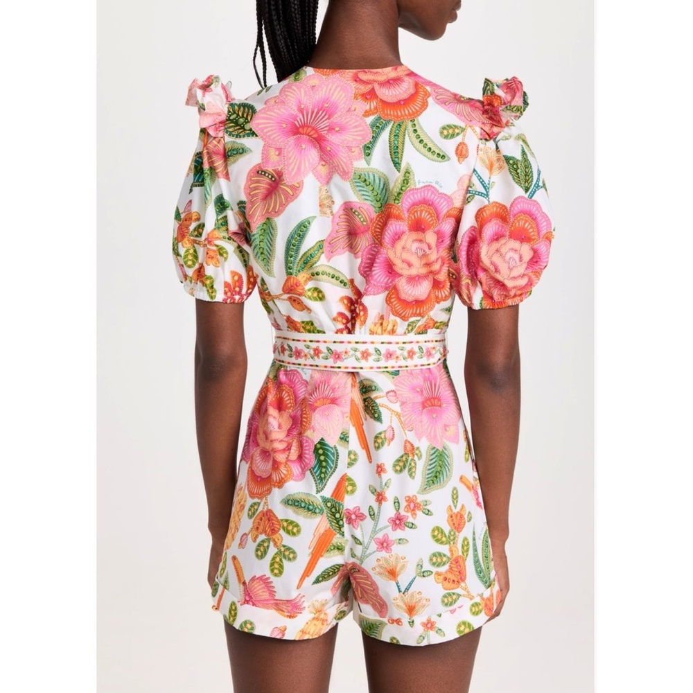 NWT FARM Rio Pink, Green & Orange Tropical Floral Belted Romper - Picture 3 of 15